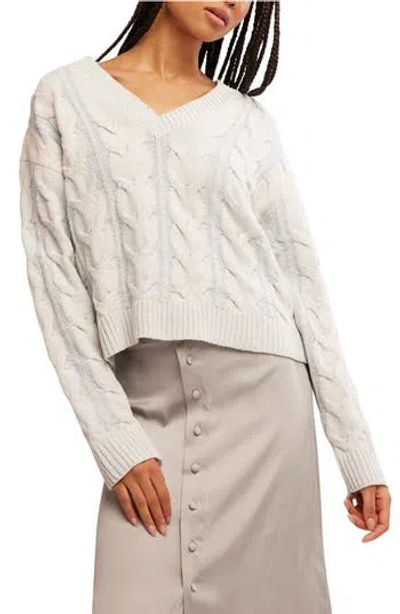 Free People Washed Cable Knit Sweater In Washed White