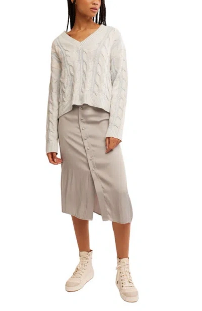 Free People Washed Cable Knit Sweater In Washed White