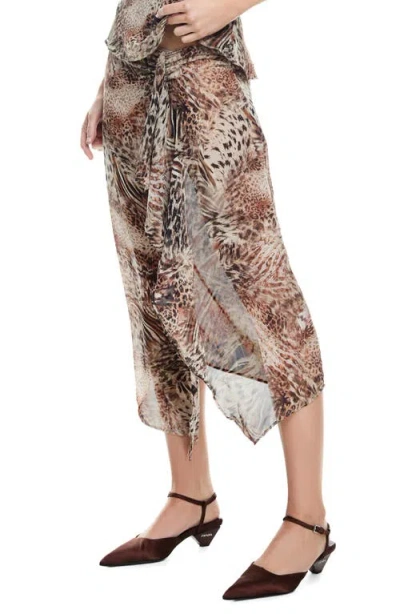 Lioness Banks Animal Print High-low Wrap Midi Skirt