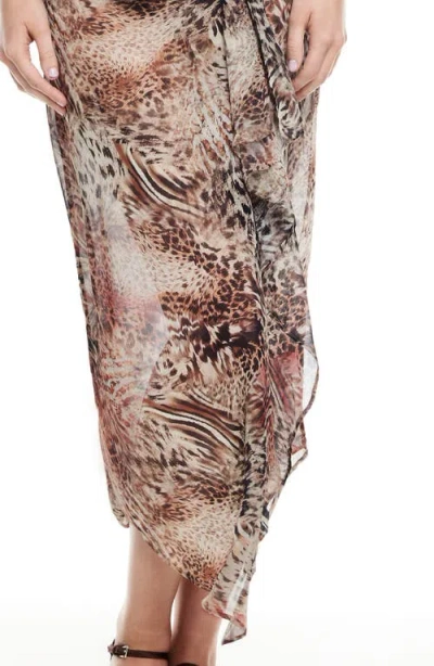 Lioness Banks Animal Print High-low Wrap Midi Skirt