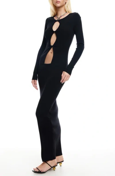 Lioness Homecoming Cutout Detail Long Sleeve Body-con Maxi Dress In Black