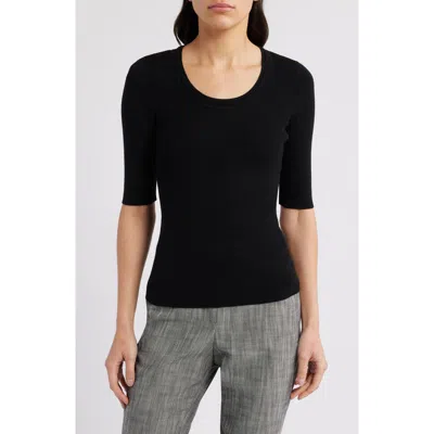 Hugo Boss Square-neck Short-sleeved Sweater In Ribbed Stretch Fabric