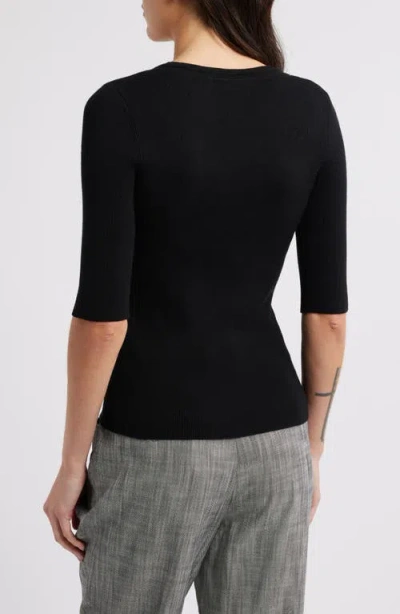 Hugo Boss Square-neck Short-sleeved Sweater In Ribbed Stretch Fabric