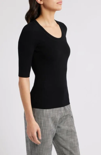 Hugo Boss Square-neck Short-sleeved Sweater In Ribbed Stretch Fabric
