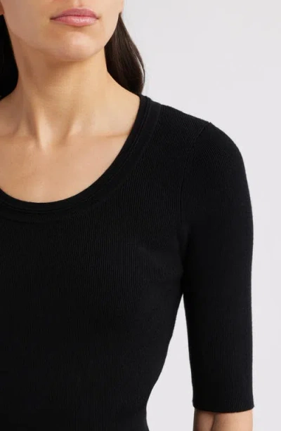 Hugo Boss Square-neck Short-sleeved Sweater In Ribbed Stretch Fabric