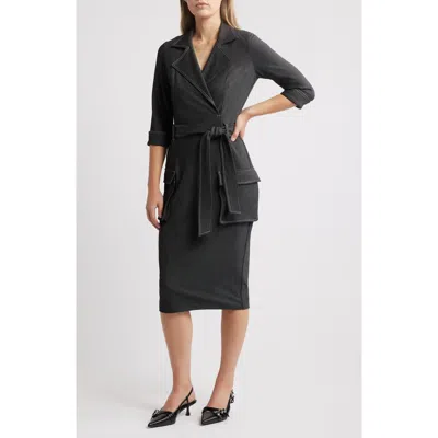 Black Halo Iria Tie Belt Denim Sheath Dress