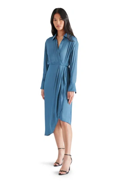 Steve Madden Martina Long Sleeve Faux Wrap Midi Shirtdress