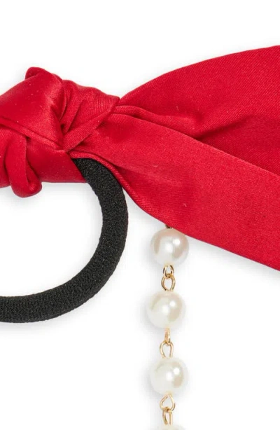Tasha Imitation Pearl Satin Bow Ponytail Holder