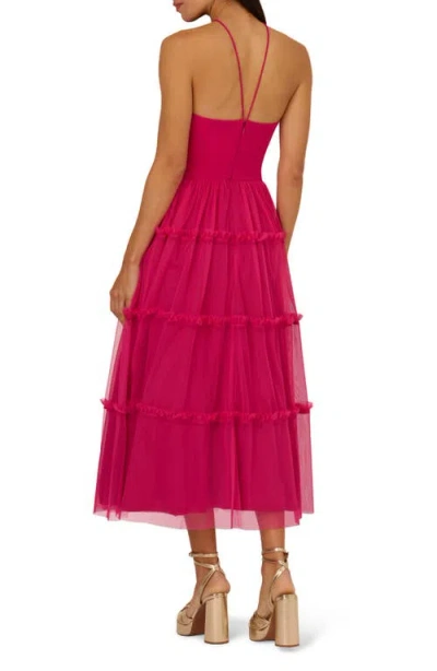 Adrianna Papell Mixed Media Tiered Cocktail Midi Dress