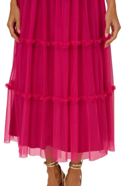 Adrianna Papell Mixed Media Tiered Cocktail Midi Dress