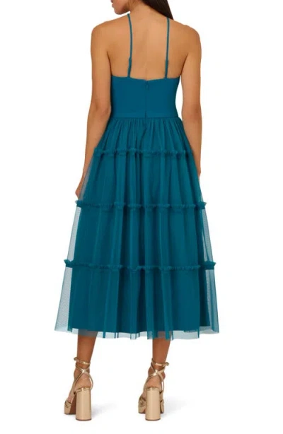 Adrianna Papell Mixed Media Tiered Cocktail Midi Dress