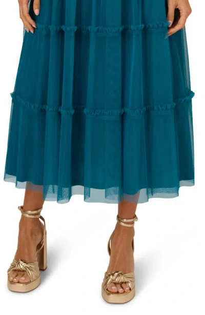 Adrianna Papell Mixed Media Tiered Cocktail Midi Dress