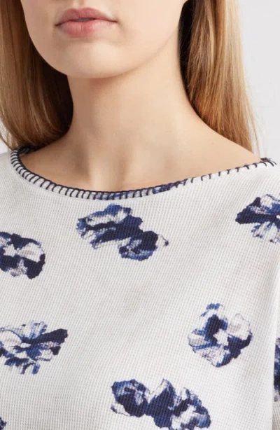 Nzt By Nic+zoe Stamped Floral Long Sleeve Waffle Knit Top