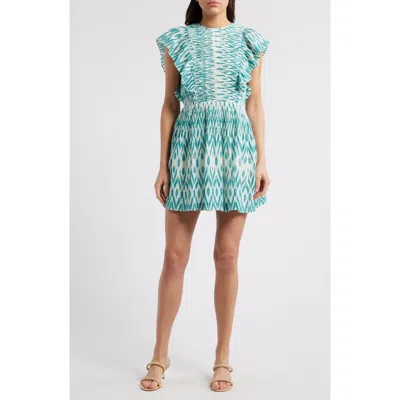 Saylor Azalea Ikat Ruffle Minidress In Blue
