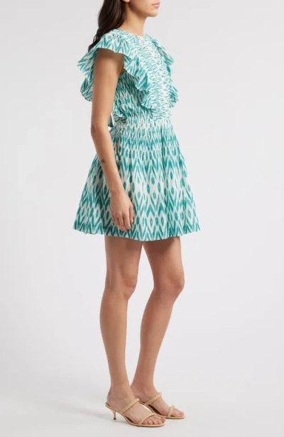 Saylor Azalea Ikat Ruffle Minidress In Blue