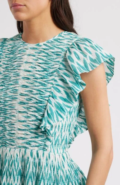 Saylor Azalea Ikat Ruffle Minidress In Blue