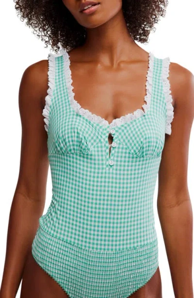 Free People Cassie Gingham Ruffle Bodysuit