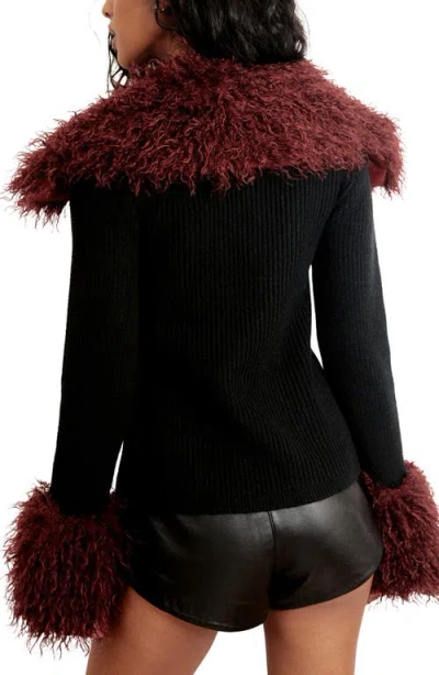Nasty Gal Faux Fur Trim Lace-up Cardigan