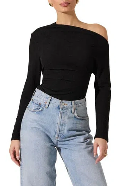 Astr The Label Asymmetric One-shoulder Rib Sweater