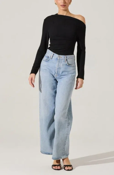 Astr The Label Asymmetric One-shoulder Rib Sweater