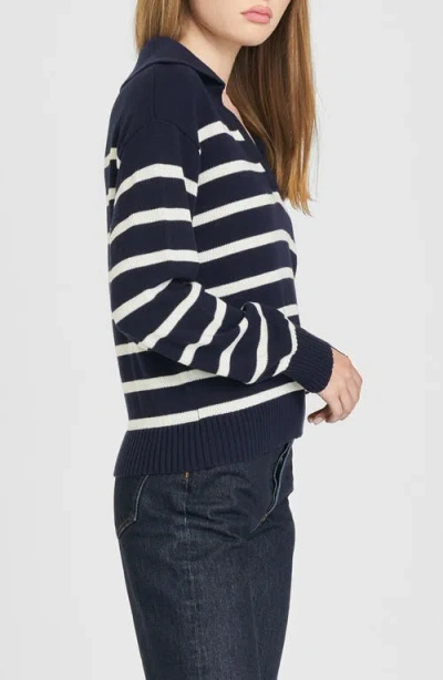 Wayf Port Stripe Johnny Collar Cotton Sweater