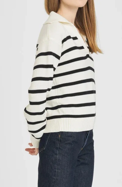 Wayf Port Stripe Johnny Collar Cotton Sweater