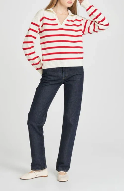 Wayf Port Stripe Johnny Collar Cotton Sweater