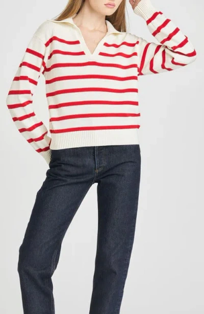 Wayf Port Stripe Johnny Collar Cotton Sweater