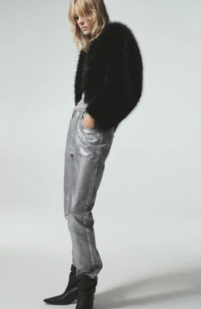 Mango Foil High Waist Straight Leg Jeans