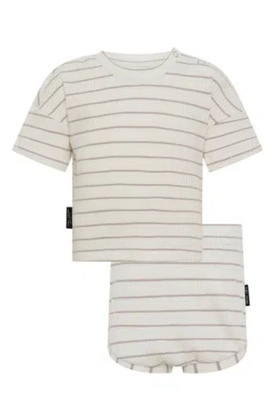 Tiny Tribe Stripe Rib T-shirt & Shorts Set In Neutral