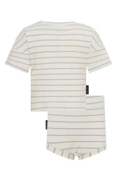 Tiny Tribe Stripe Rib T-shirt & Shorts Set In Neutral