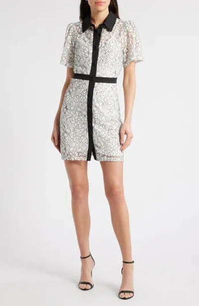 Sam Edelman Contrast Trim Floral Lace Mini Shirtdress