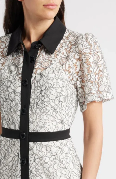Sam Edelman Contrast Trim Floral Lace Mini Shirtdress