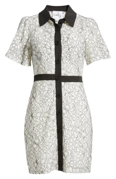 Sam Edelman Contrast Trim Floral Lace Mini Shirtdress