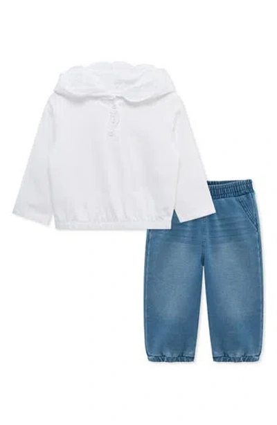 Habitual Kids Eyelet Embroidered Hoodie & Pull-on Jeans Set In Blue