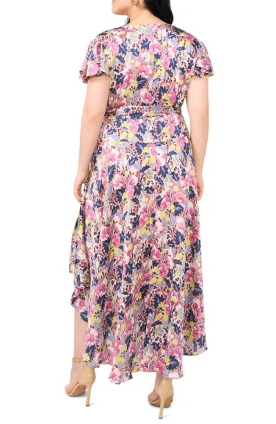 Vince Camuto Floral Flutter Sleeve Asymmetric Midi Dress
