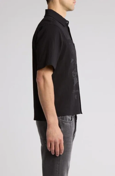 Jungles Scribbles Short Sleeve Cotton Seersucker Button-up Shirt