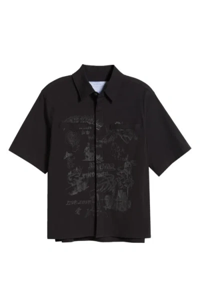 Jungles Scribbles Short Sleeve Cotton Seersucker Button-up Shirt