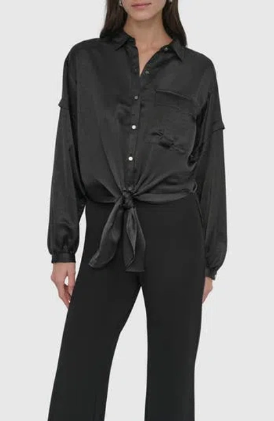 Dkny Tie Front Satin Shirt