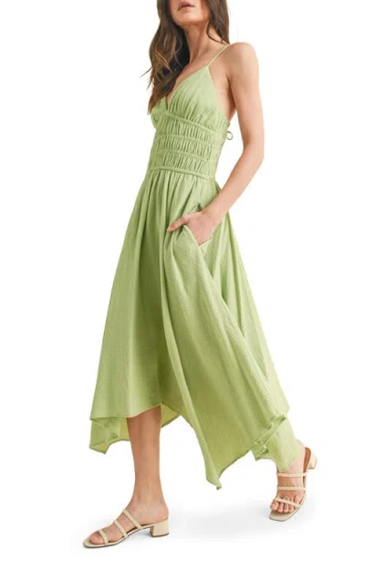 Wishlist Smocked Handkerchief Hem Midi Dress In Green