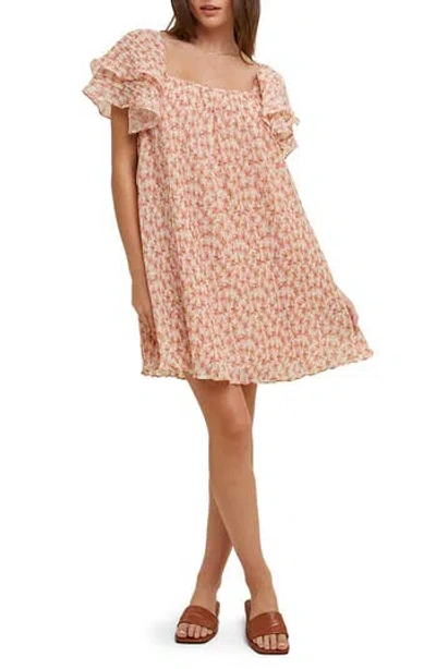 Wishlist Floral Pleated Minidress In Brown