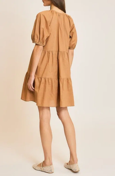 Wishlist Button Front Tiered Dress In Brown