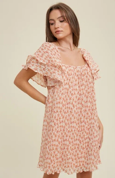 Wishlist Floral Pleated Minidress In Brown
