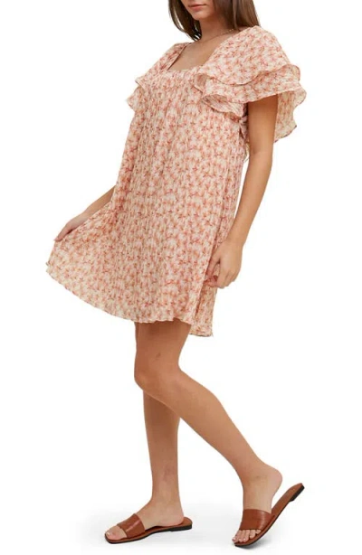 Wishlist Floral Pleated Minidress In Brown