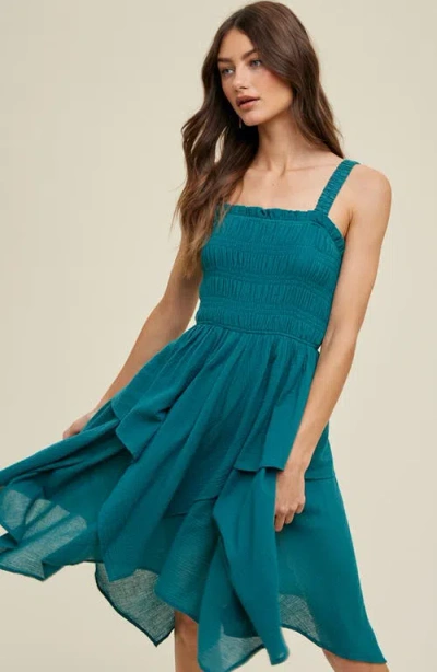 Wishlist Smocked Handkerchief Hem Minidress In Blue