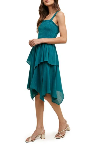 Wishlist Smocked Handkerchief Hem Minidress In Blue