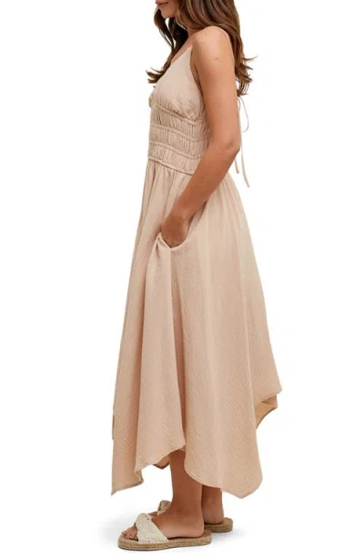 Wishlist Smocked Handkerchief Hem Midi Dress In Pink