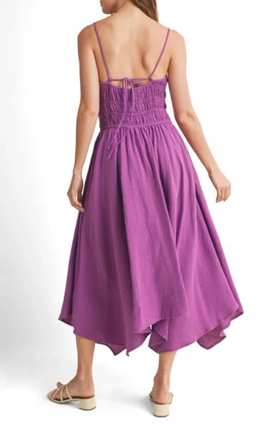Wishlist Smocked Handkerchief Hem Midi Dress In Purple