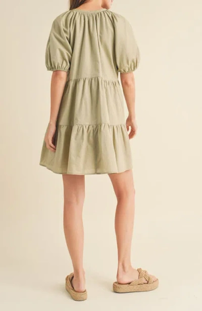 Wishlist Button Front Tiered Dress In Green