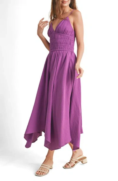Wishlist Smocked Handkerchief Hem Midi Dress In Purple